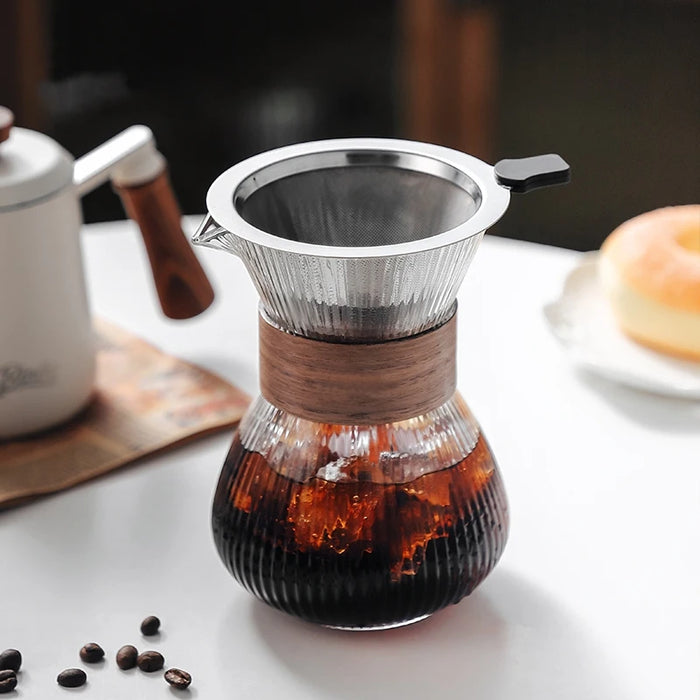 Pour-Over Coffee Maker (Glass + Stainless Filter)