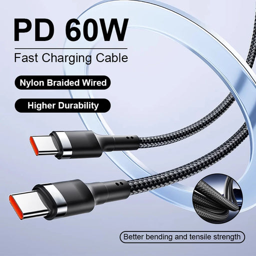 60W Braided USB-C to USB-C Cable