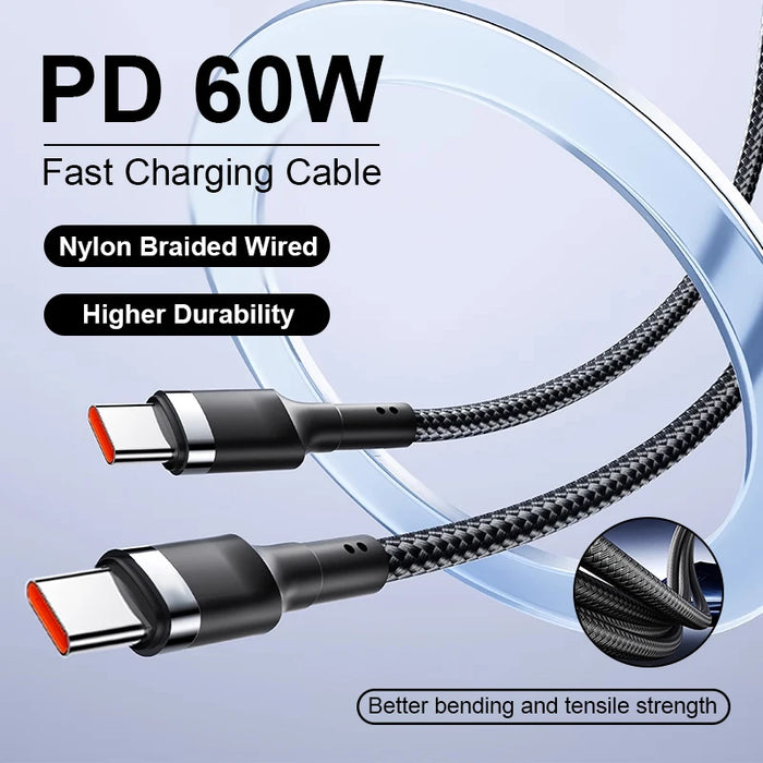60W Braided USB-C to USB-C Cable