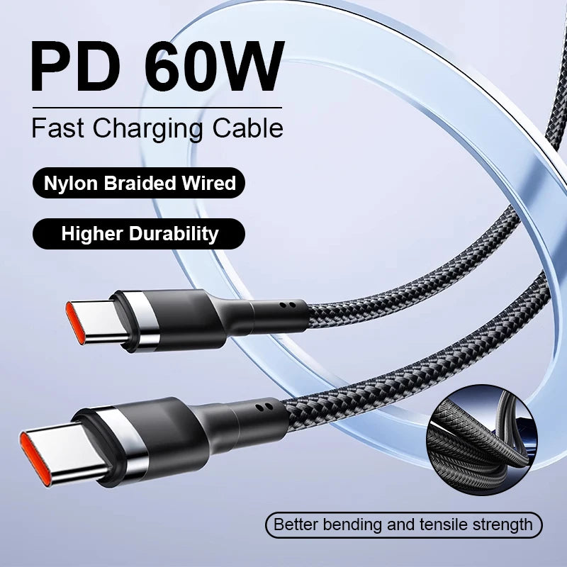 60W Braided USB-C to USB-C Cable